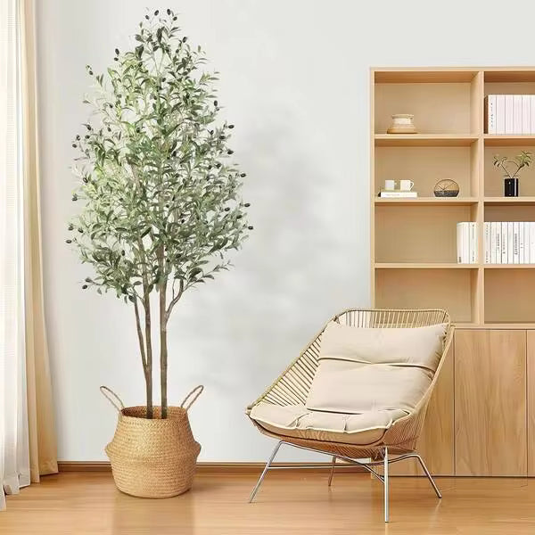 ALUPSSUC Artificial Olive Tree - 4-7FT(48in-84in) Tall Faux Silk Plant With Natural Wood Trunk & Lifelike Fruits - Perfect For Modern Home, Office, Living Room Floor Decor