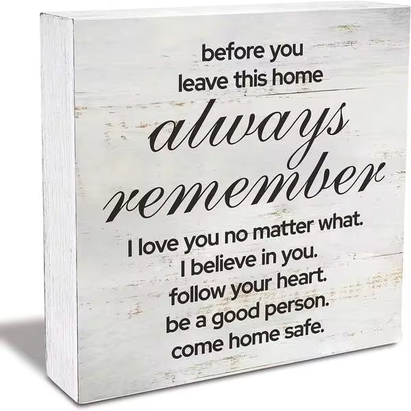 1pc 5*5inch(12.4*12.4cm) Love Quote Before You Leave This House Always Remember Wood Box Sign Rusitc Family Quote Wooden Box Sign Farmhouse Home Living Room Desk Shelf Decor